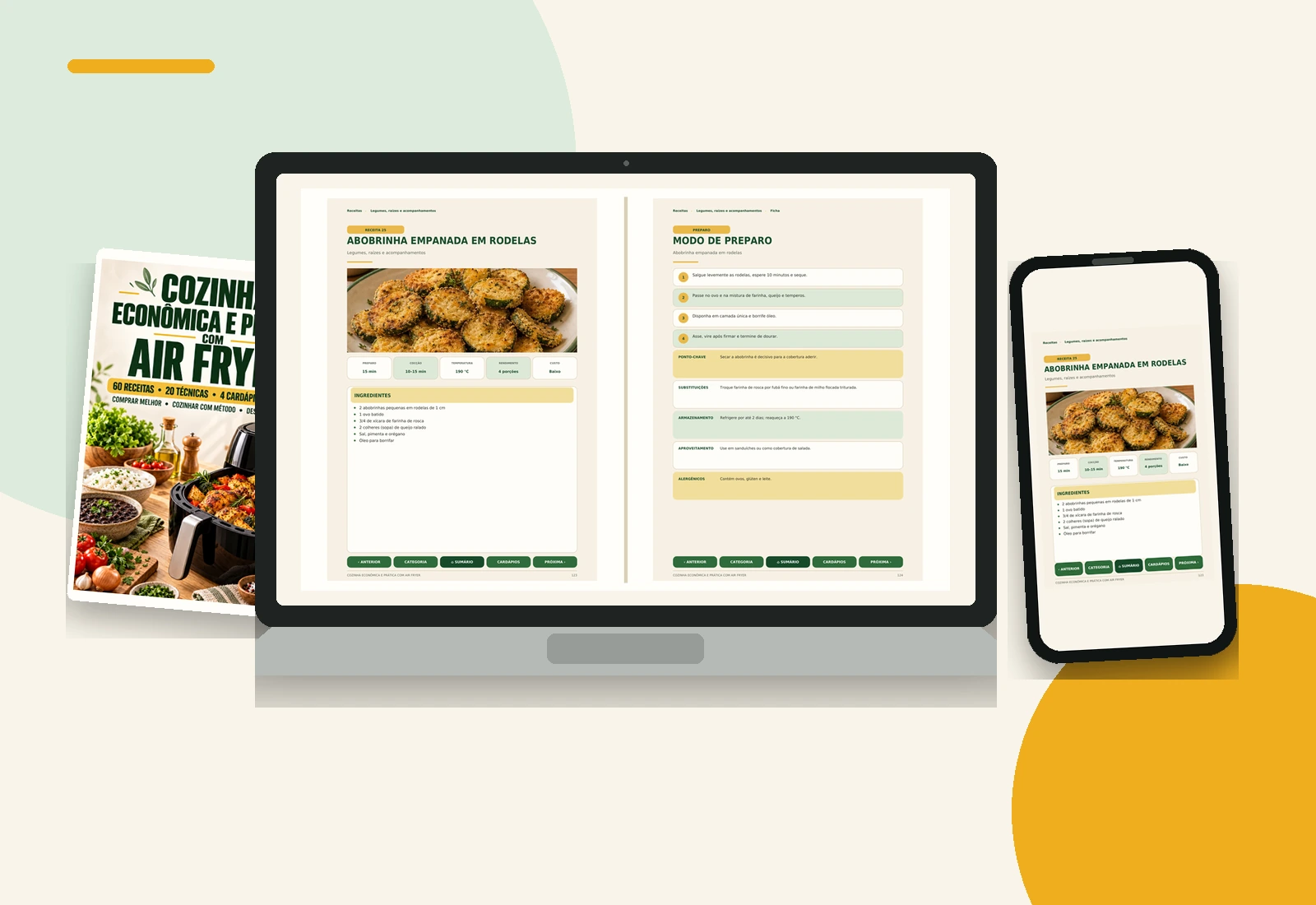 Mockup da oferta com capa digital, notebook e smartphone mostrando a Receita 25