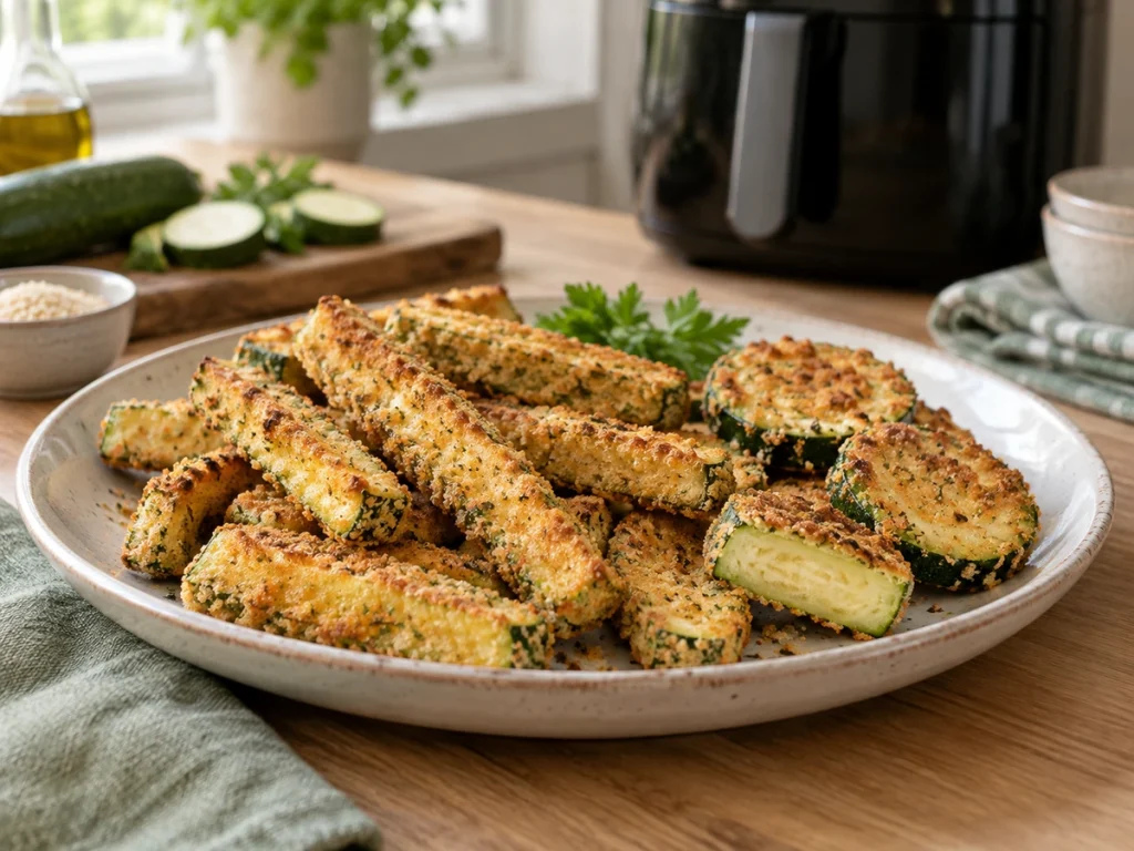 Abobrinha empanada preparada na Air Fryer