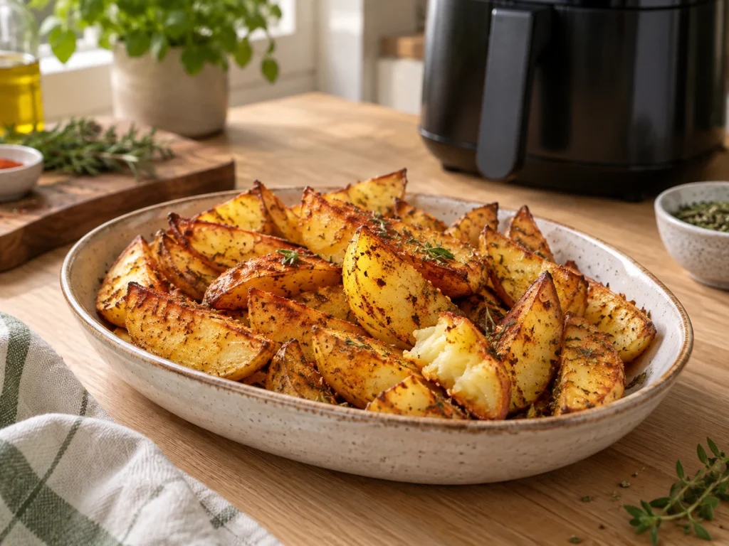Batata rústica temperada preparada na Air Fryer