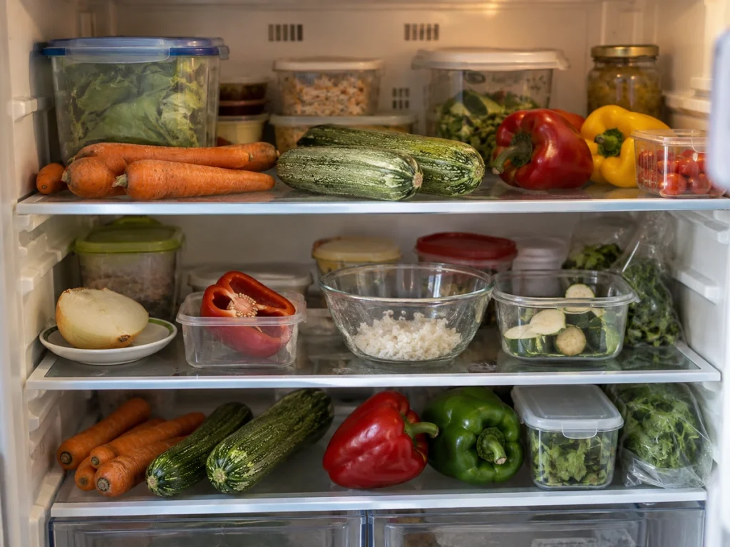 Alimentos desorganizados na cozinha ilustrando hábitos que aumentam o desperdício