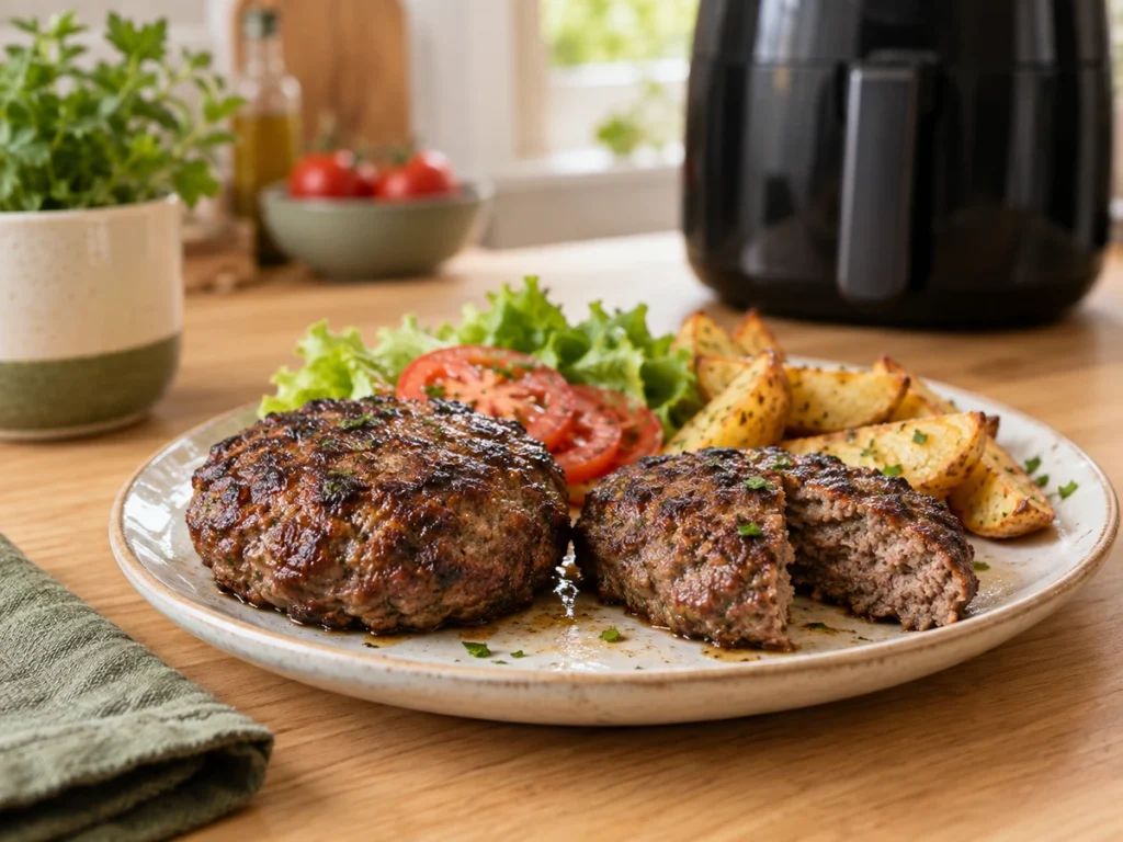 Hambúrguer caseiro preparado na Air Fryer